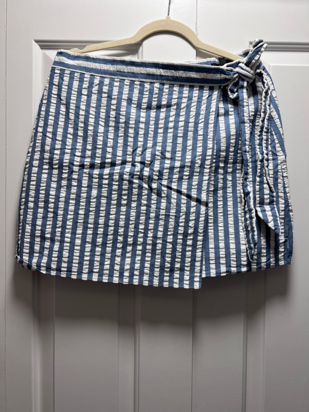 J. Crew Blue and White Striped Tie-Waist Mini Skirt